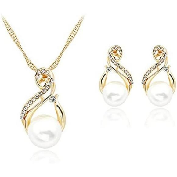 14K Gold Women Wedding Pearl Pendant Earrings - Picture 3 of 6